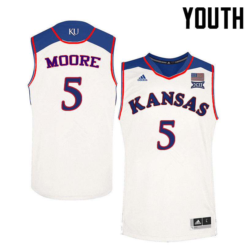 Youth Kansas Jayhawks #5 Charlie Moore College Basketball Jerseys-White - Click Image to Close